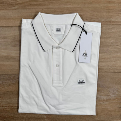 C.P. Company Stretch Piquet Striped Collar Polo Shirt in Gauze White