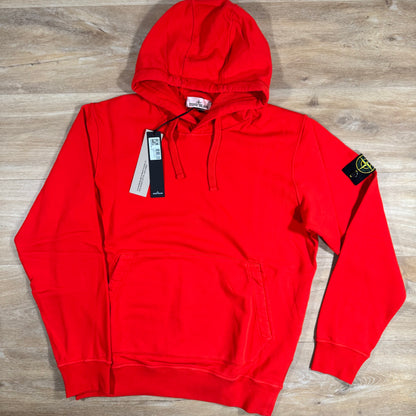Stone Island Organic Cotton Fleece Pullover Hoodie in Scarlet Red