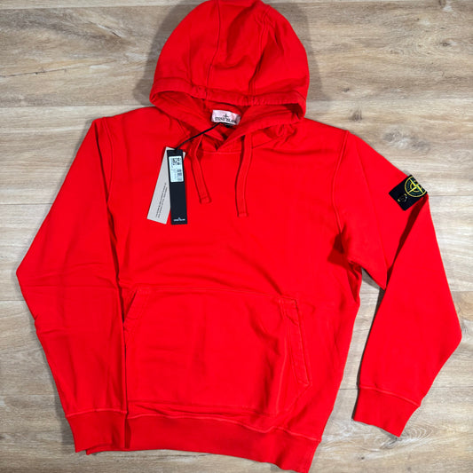 Stone Island Organic Cotton Fleece Pullover Hoodie in Scarlet Red