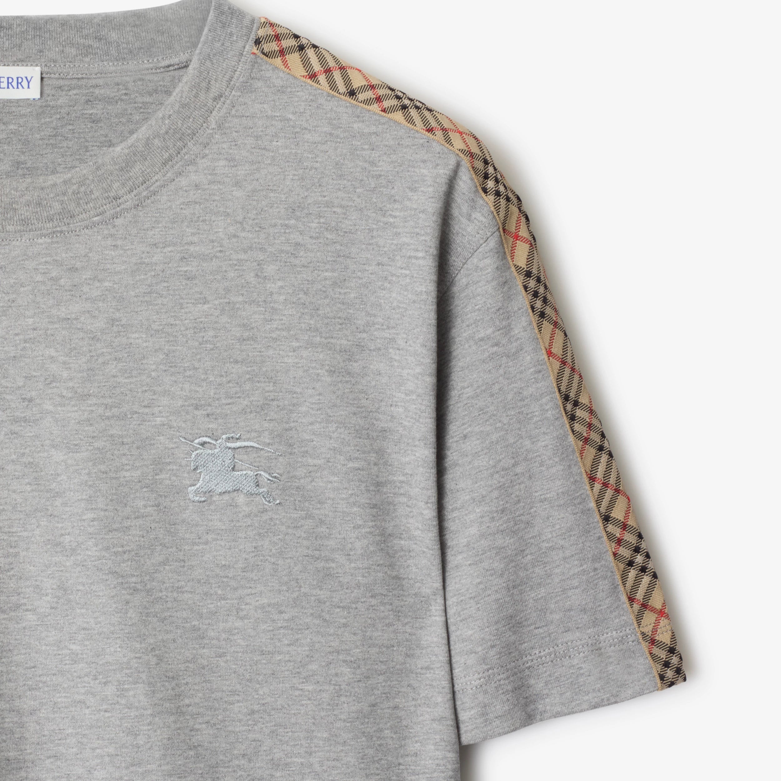 Burberry Check Trim T-Shirt in Pale Grey