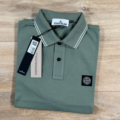 Stone Island Organic Cotton Pique Polo Shirt in Sage Green