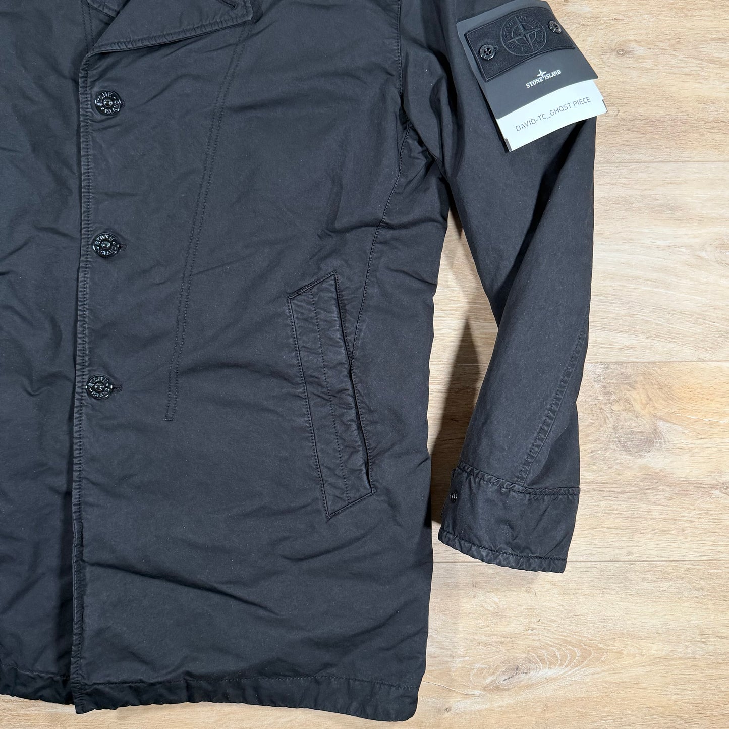 Stone Island Ghost David-TC Padded Pea Coat in Black