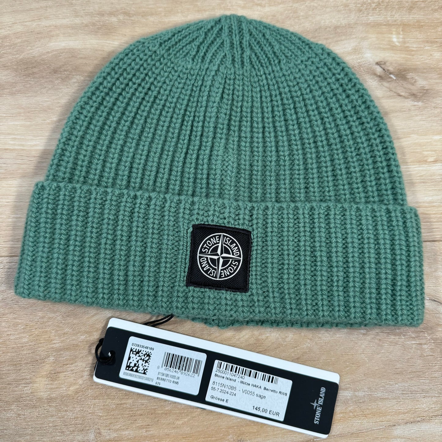 Stone Island Patch Beanie in Sage Green