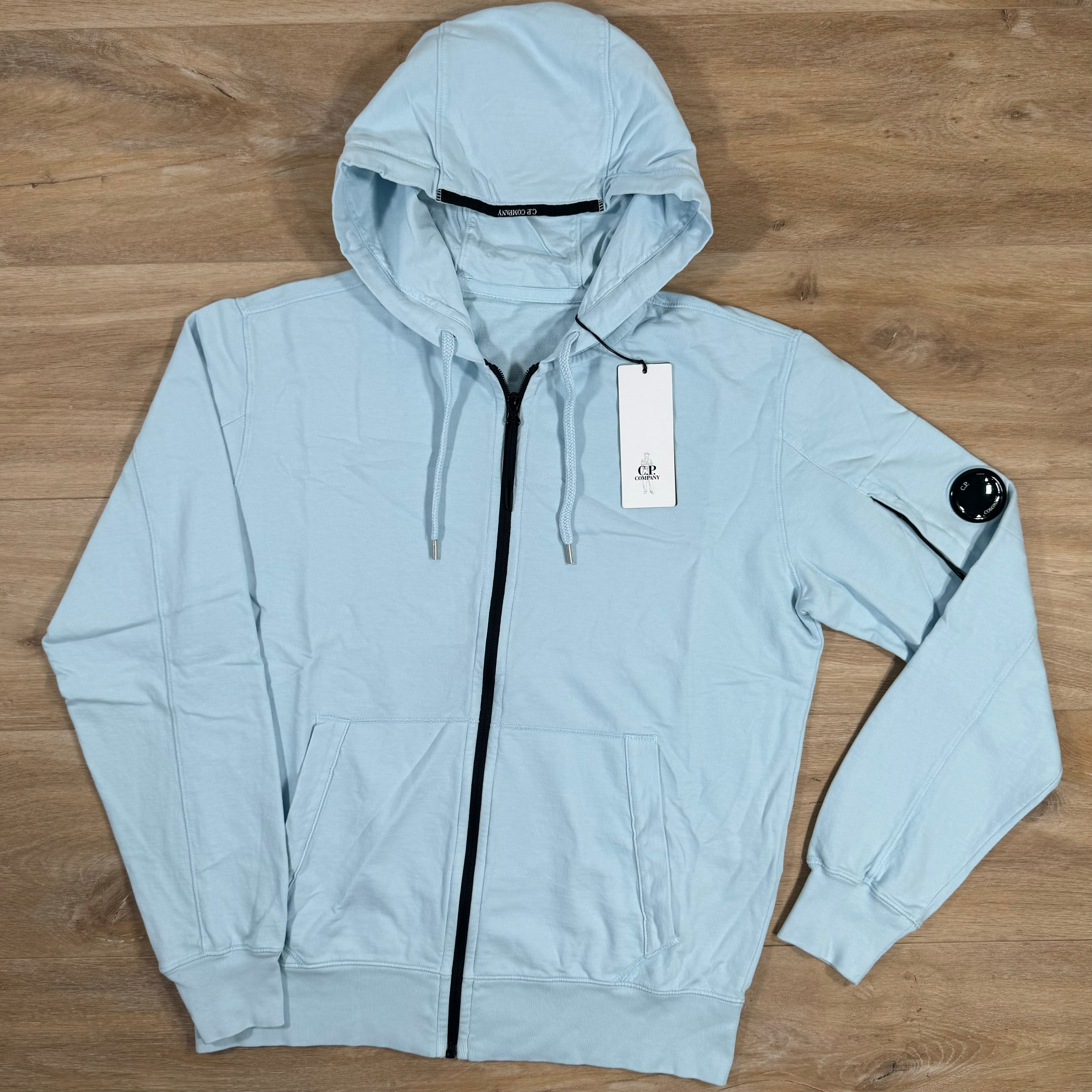 C.P. Company Light Fleece Zip Hoodie in Starlight Blue LABEL MENSWEAR