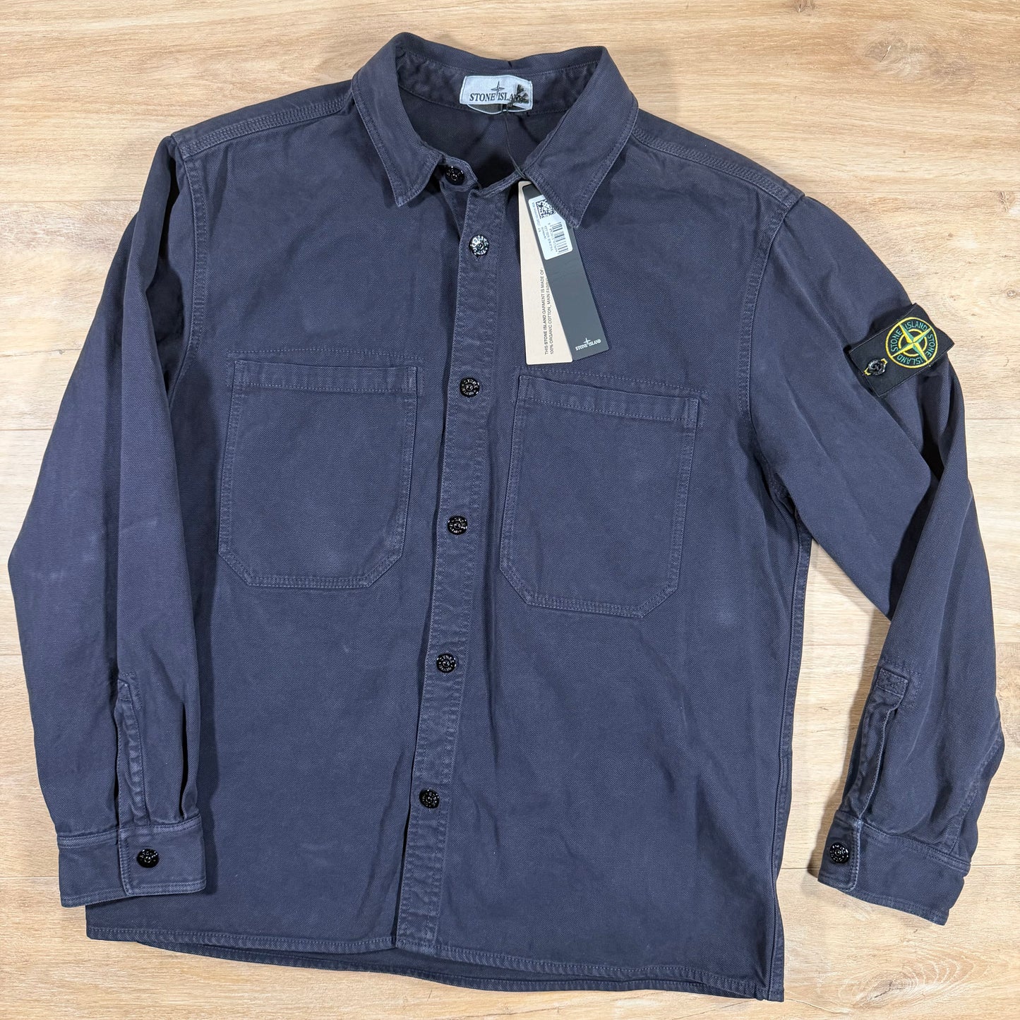 Stone Island Organic Panama Cotton Old Effect Overshirt in Ink Blue