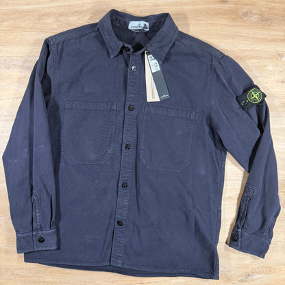 Stone Island Organic Panama Cotton Old Effect Overshirt in Ink Blue