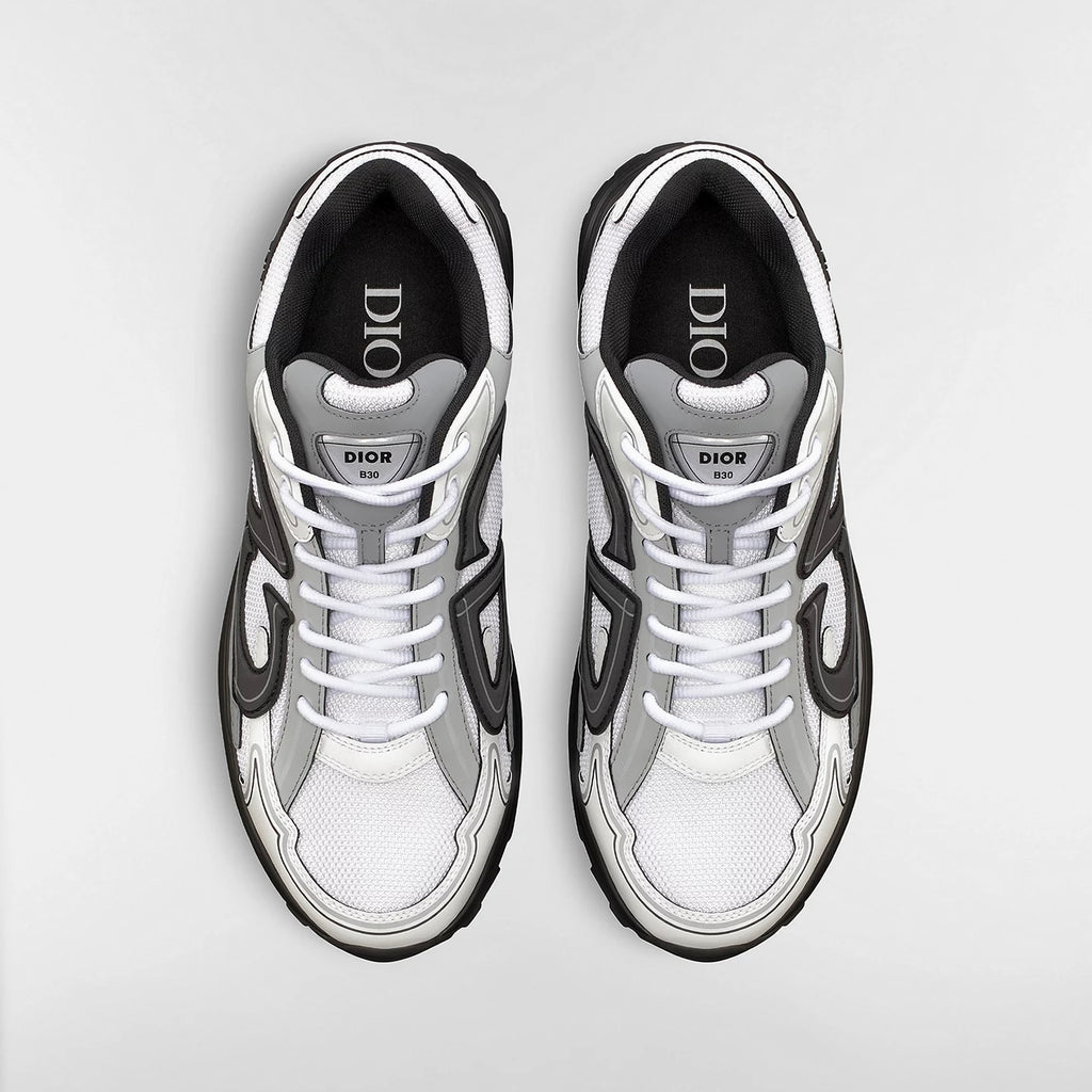 Dior B30 Countdown Sneaker in White Technical Mesh and White and Grey Technical Fabric
