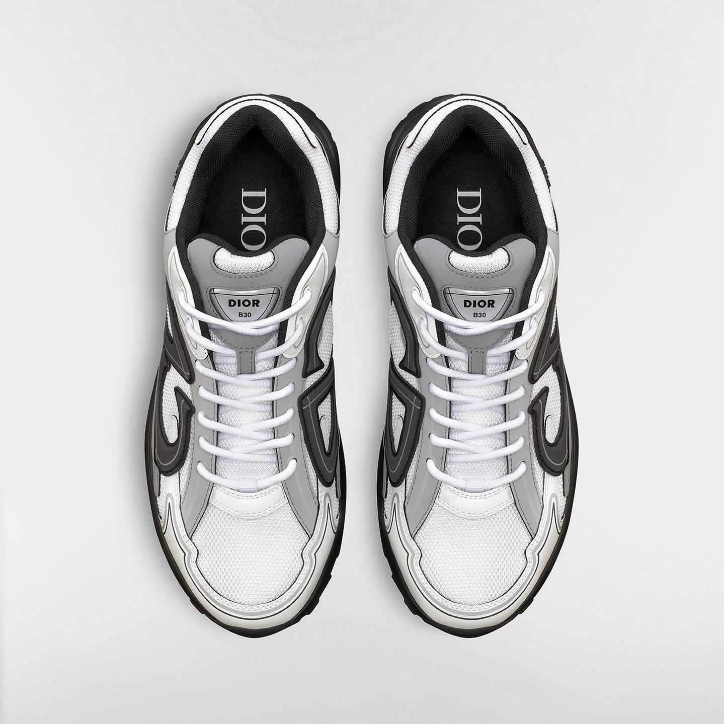 Dior B30 Countdown Sneaker in White Technical Mesh and White and Grey Technical Fabric