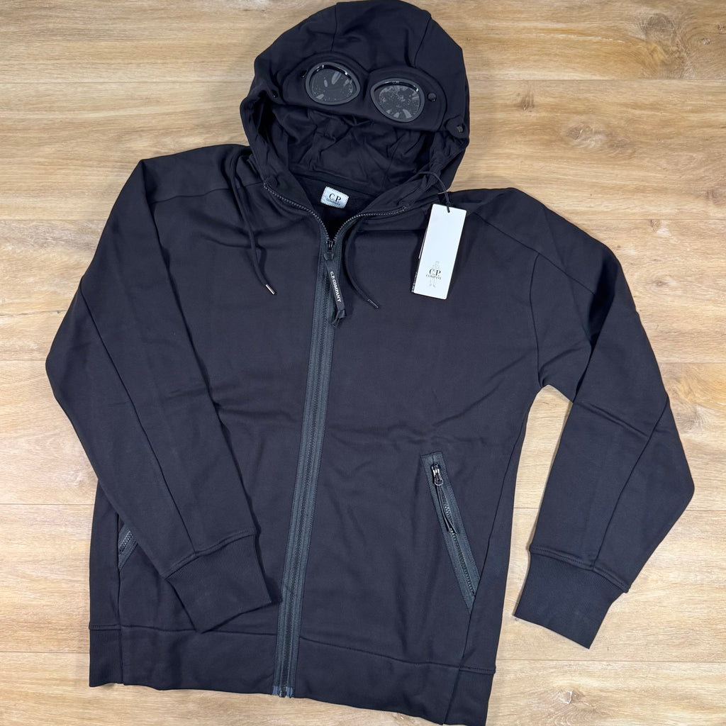 C.P. Company Diagonal Raised Fleece Goggle Hoodie in Black