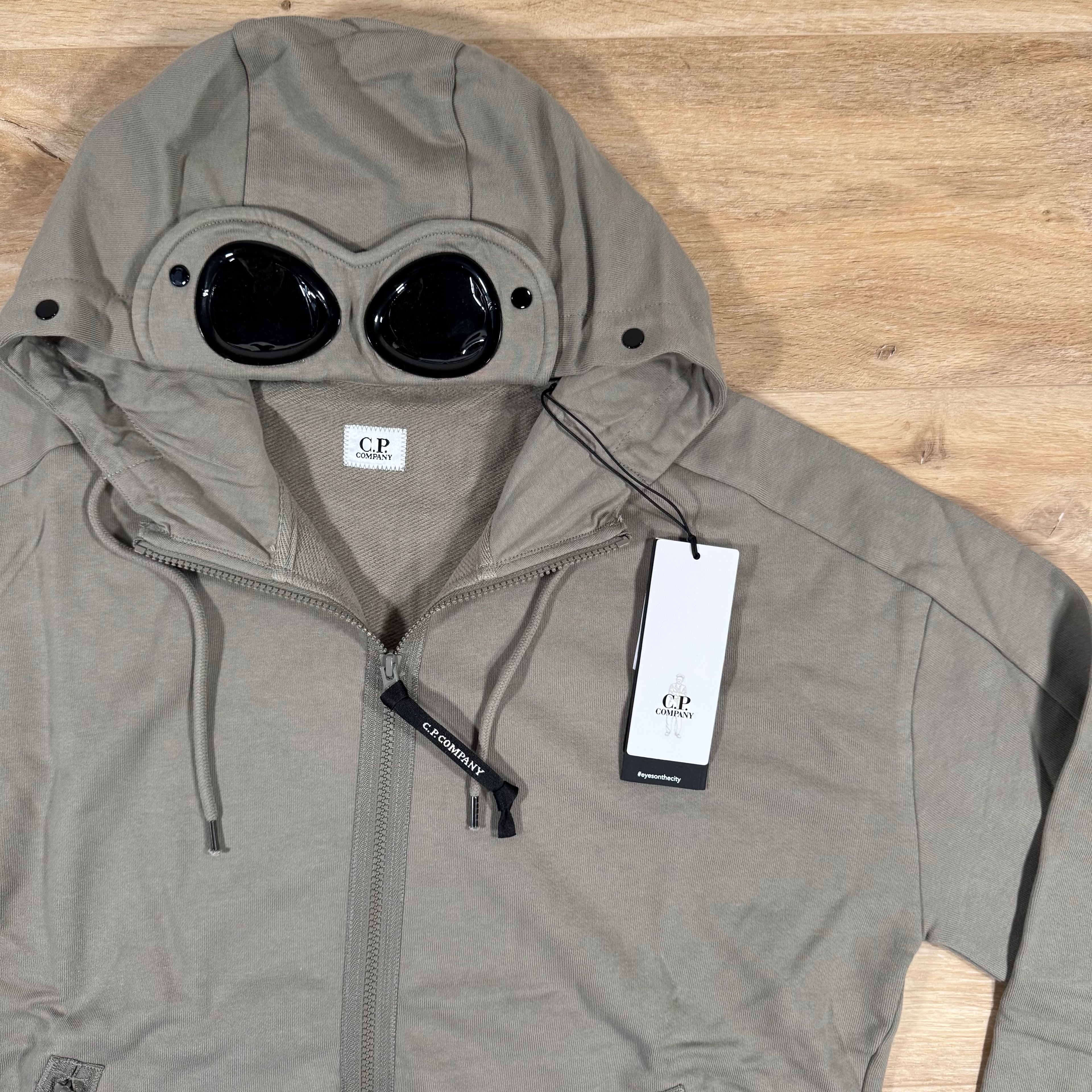 C.P. Company Diagonal Raised Fleece Goggle Hoodie in Fungi Grey – Label Menswear