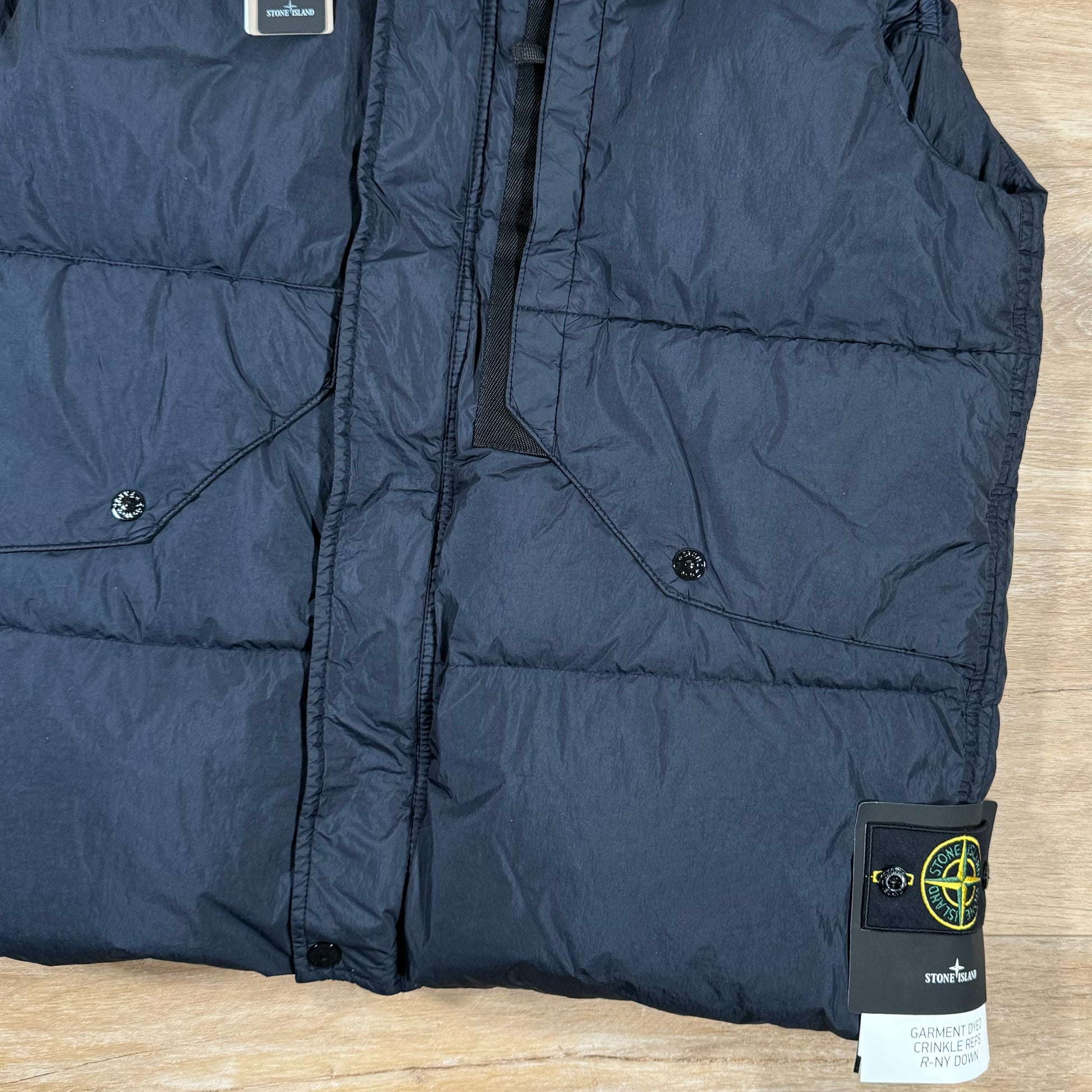 Stone Island Crinkle Reps Down Gilet in Navy LABEL MENSWEAR
