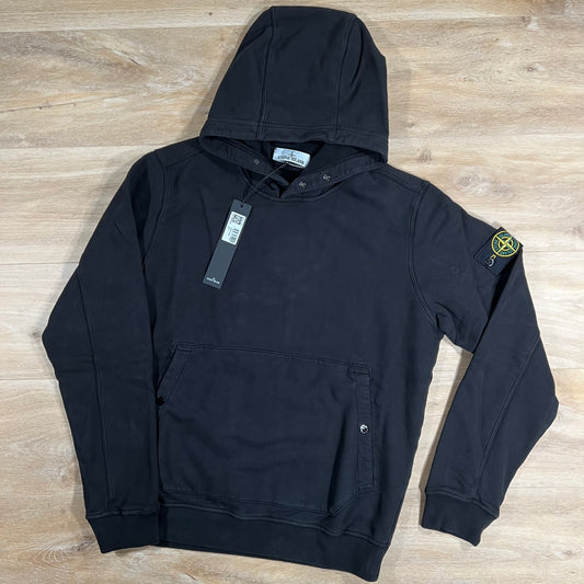 Stone Island Button Pullover Hoodie in Black