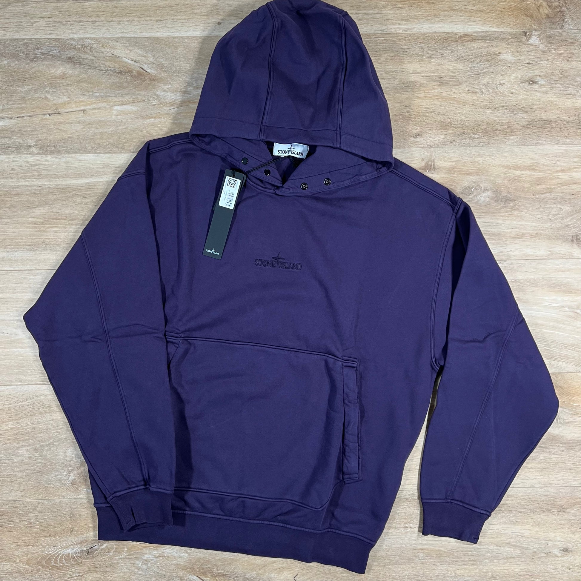Stone Island Embroidered Logo Oversize Hoodie in Purple LABEL MENSWEAR