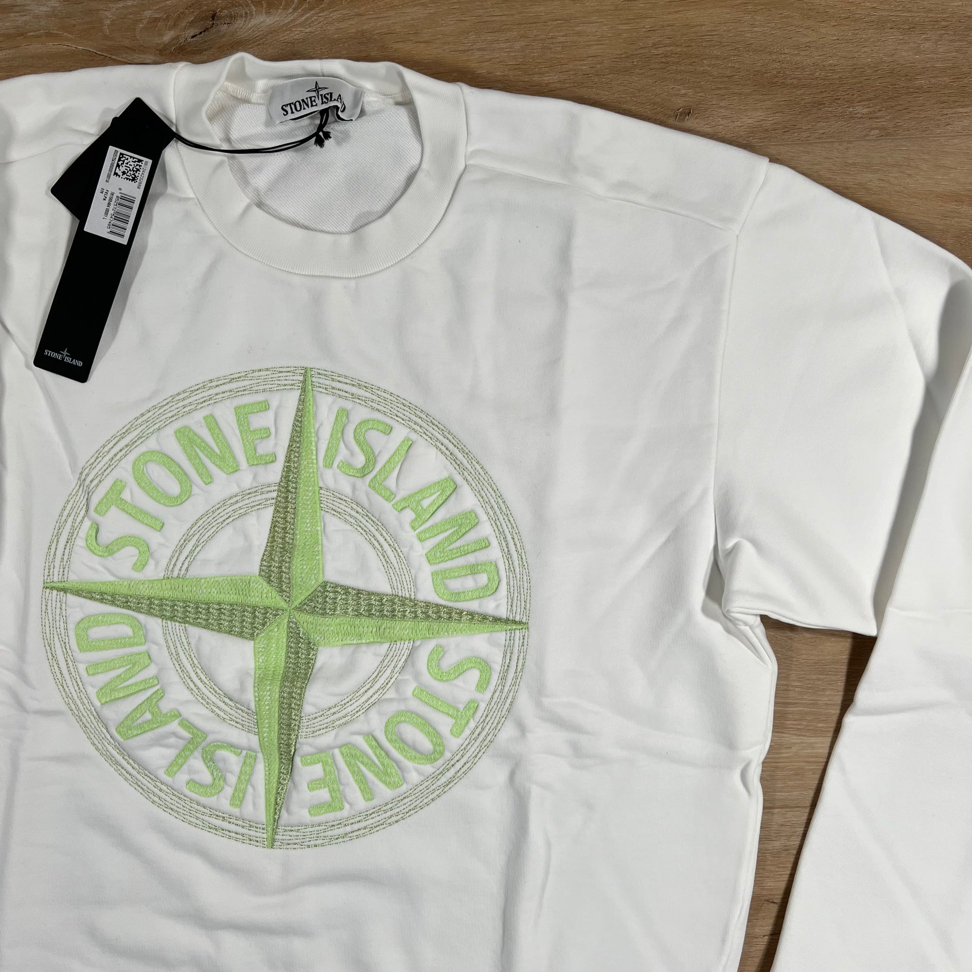 Stone Island Embroidered Logo Sweatshirt in White LABEL MENSWEAR