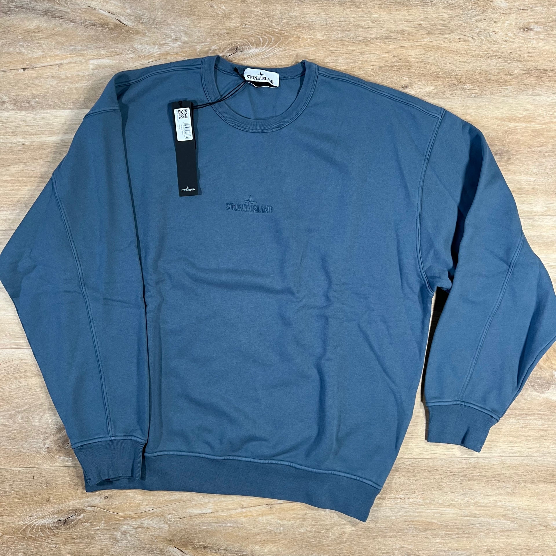 Stone Island Embroidered Logo Sweatshirt in Avio Blue LABEL MENSWEAR