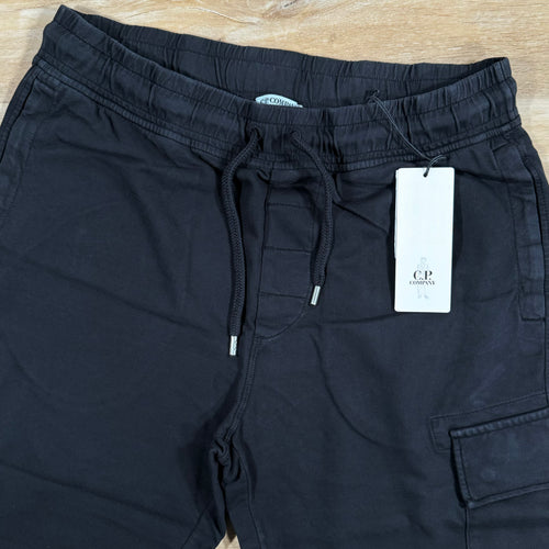 C.P. Company Light Fleece Cargo Lens Shorts in Black