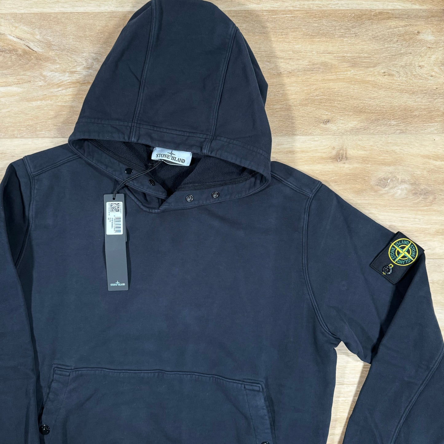 Stone Island Button Pullover Hoodie in Navy