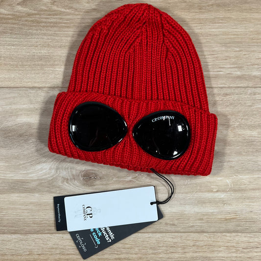 C.P. Company Goggle Beanie in Pompeian Red