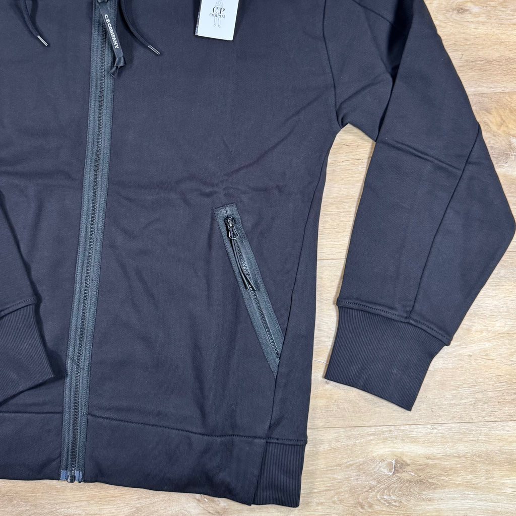 C.P. Company Diagonal Raised Fleece Goggle Hoodie in Black