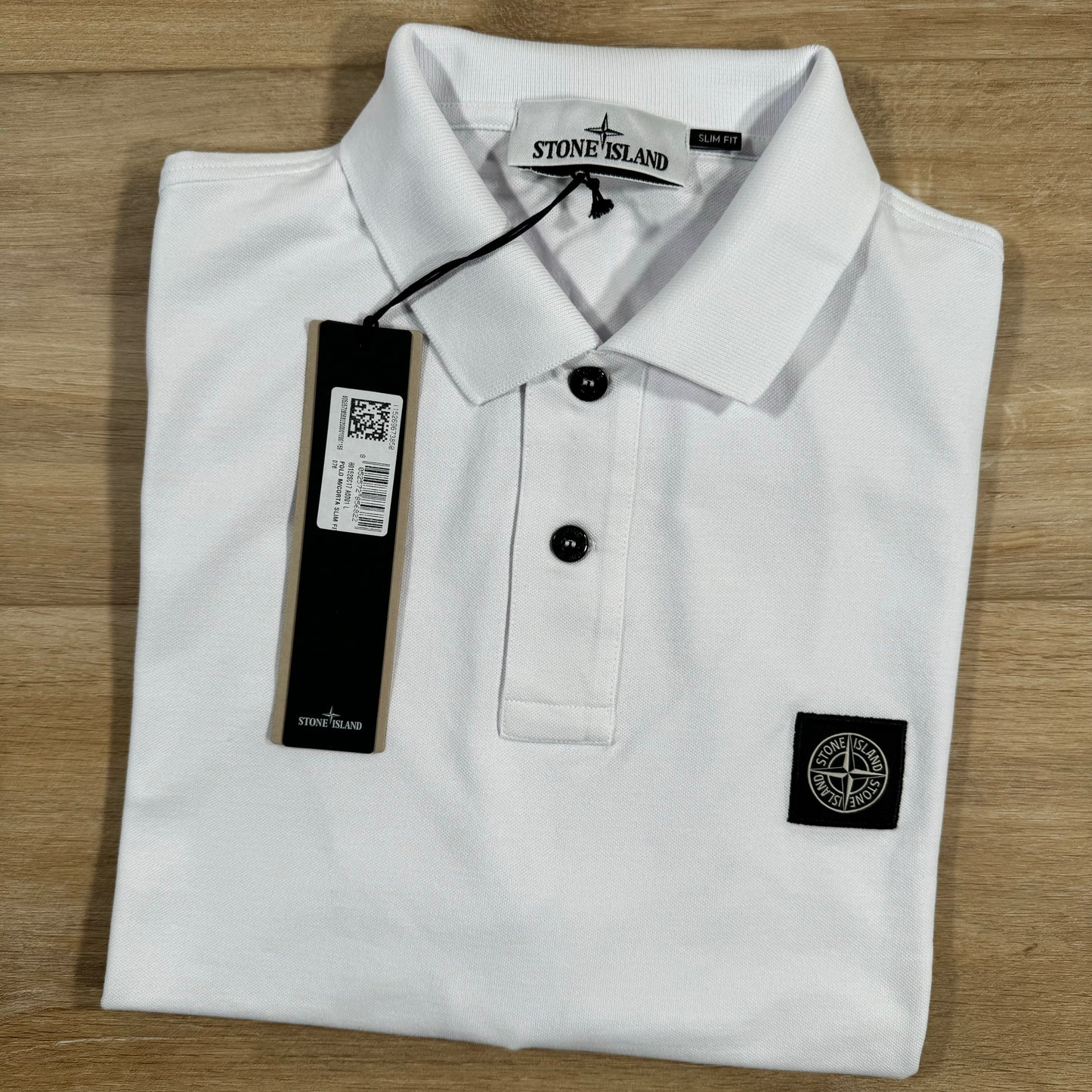 Stone Island Patch Logo Polo Shirt in White – Label Menswear
