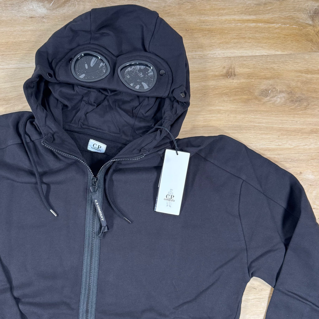 C.P. Company Diagonal Raised Fleece Goggle Hoodie in Black