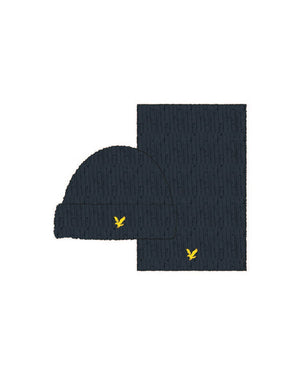 Lyle & Scott Donegal Scarf and Beanie Gift Set in Dark Navy