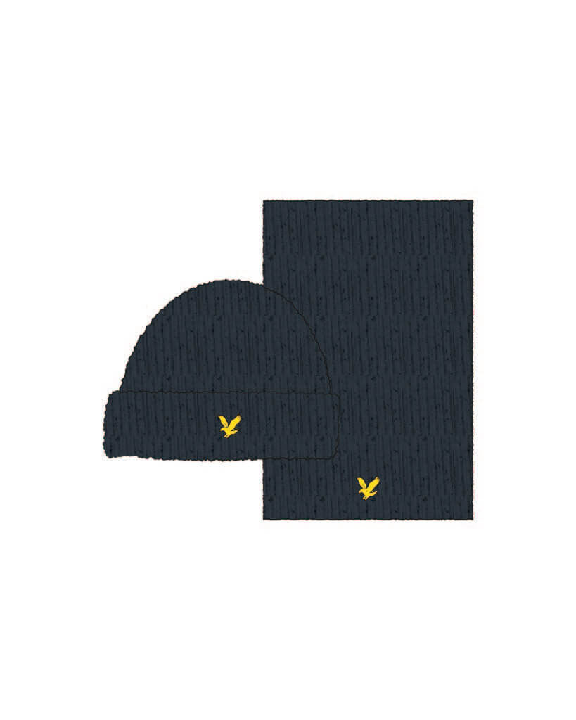 Lyle & Scott Donegal Scarf and Beanie Gift Set in Dark Navy