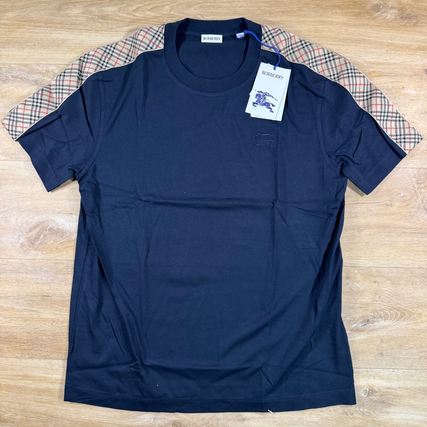 Burberry Check Trim T-Shirt in Navy