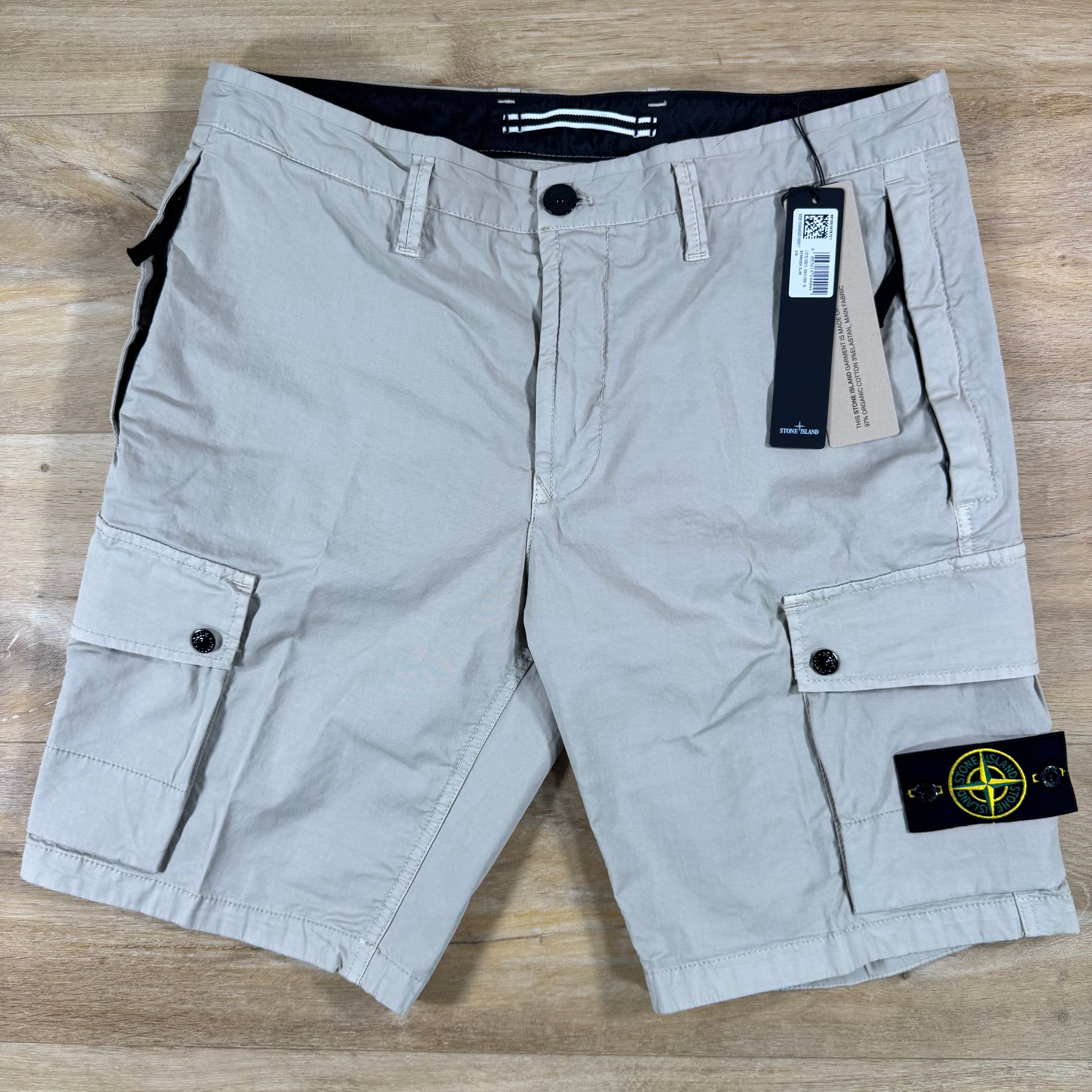 Stone Island Stretch Twill Cargo Bermuda Shorts in Pearl Grey