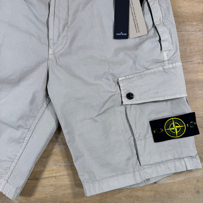 Stone Island Stretch Twill Cargo Bermuda Shorts in Pearl Grey