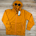 C.P. Company Diagonal Raised Fleece Goggle Hoodie in Desert Sun - Orange