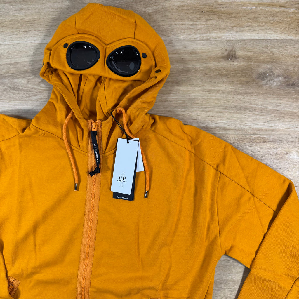 C.P. Company Diagonal Raised Fleece Goggle Hoodie in Desert Sun - Orange