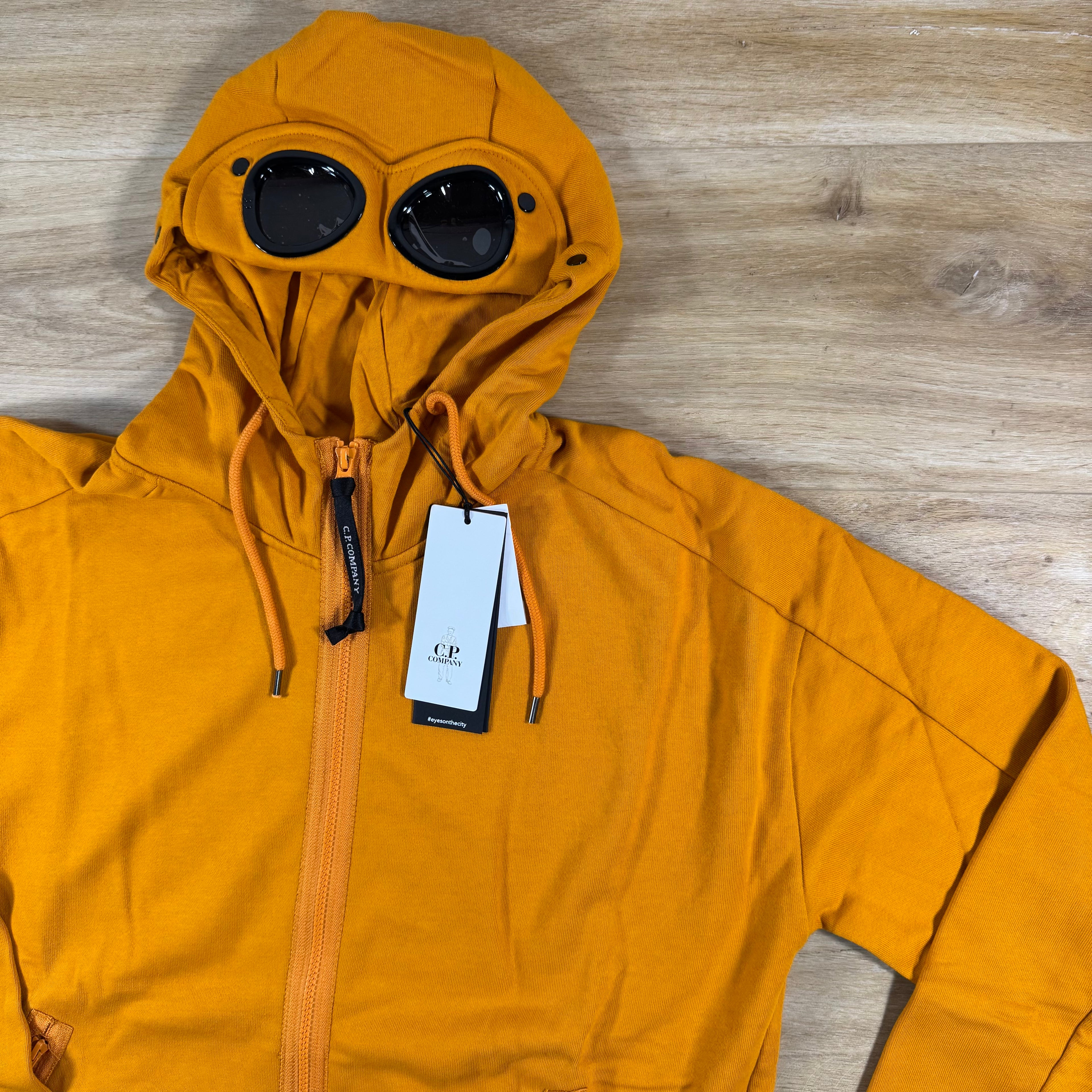 C.P. Company Diagonal Raised Fleece Goggle Hoodie in Desert Sun - Orange