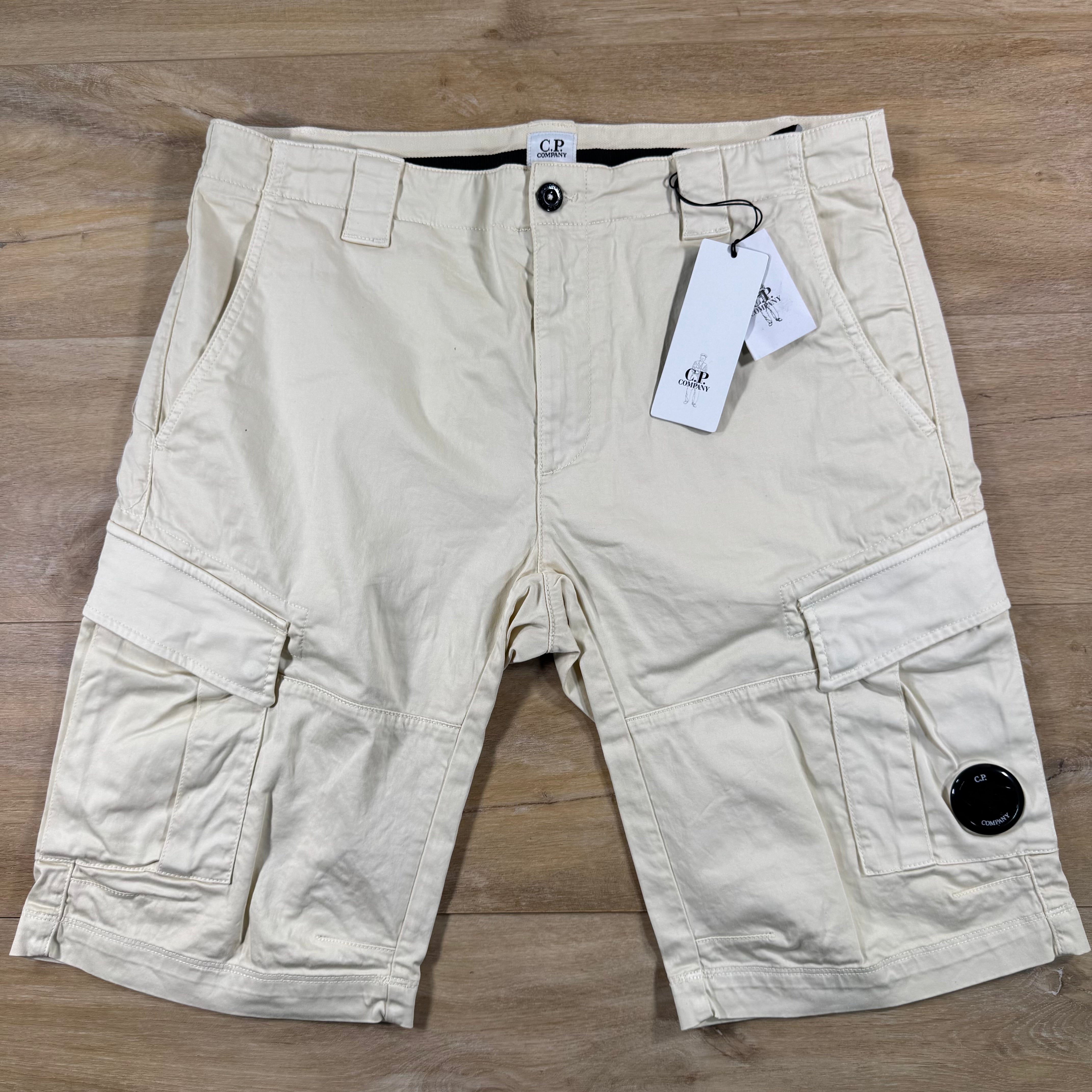 C.P. Company Stretch Sateen Cargo Lens Shorts in Frozen Dew