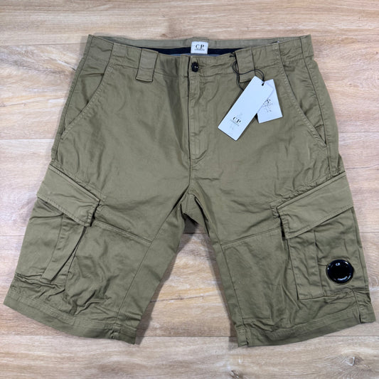 C.P. Company Stretch Sateen Cargo Lens Shorts in Dried Herb - Green