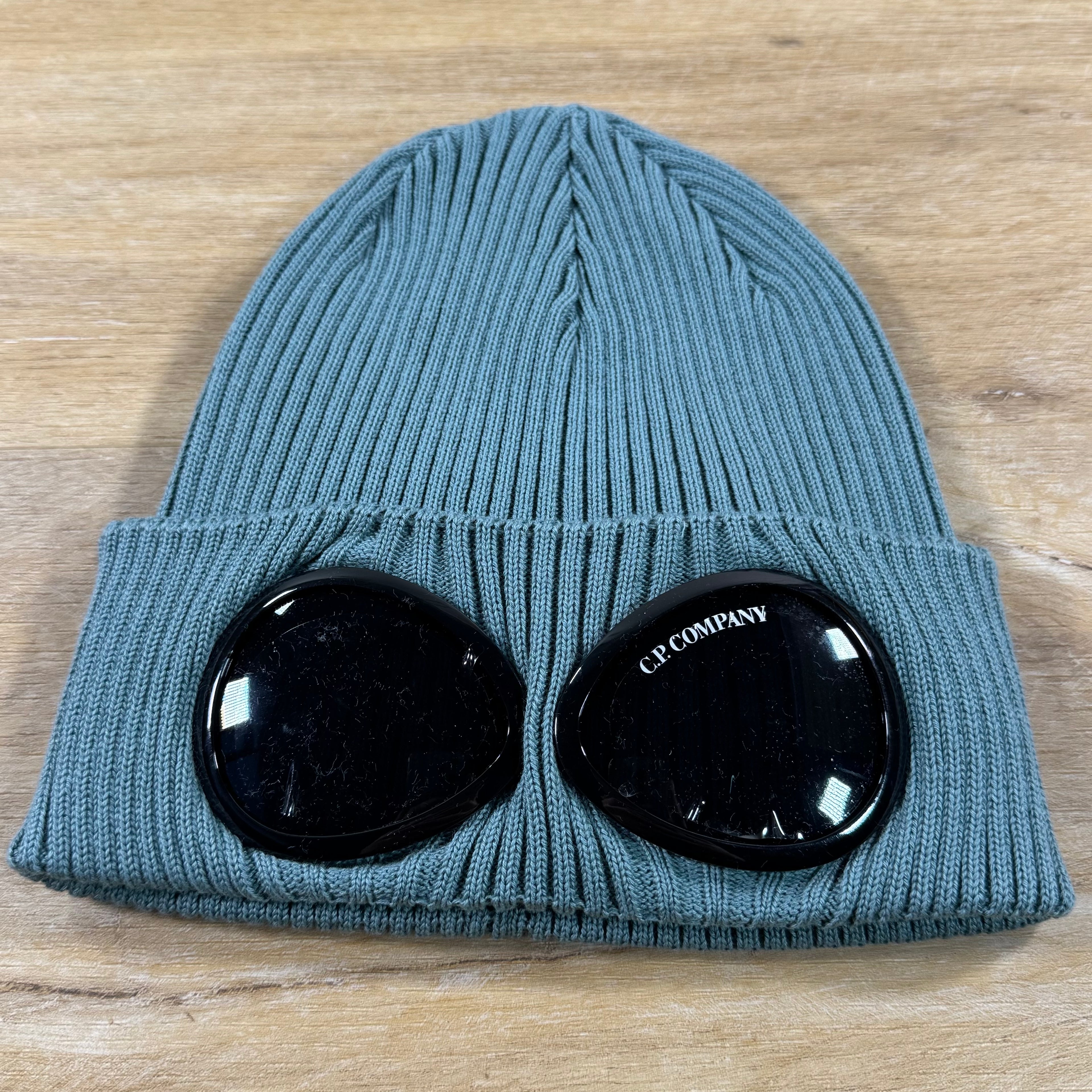 C.P. Company Cotton Goggle Beanie in Silver Blue – Label Menswear