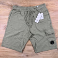 C.P. Company Light Fleece Cargo Lens Shorts in Moss Gray - Green