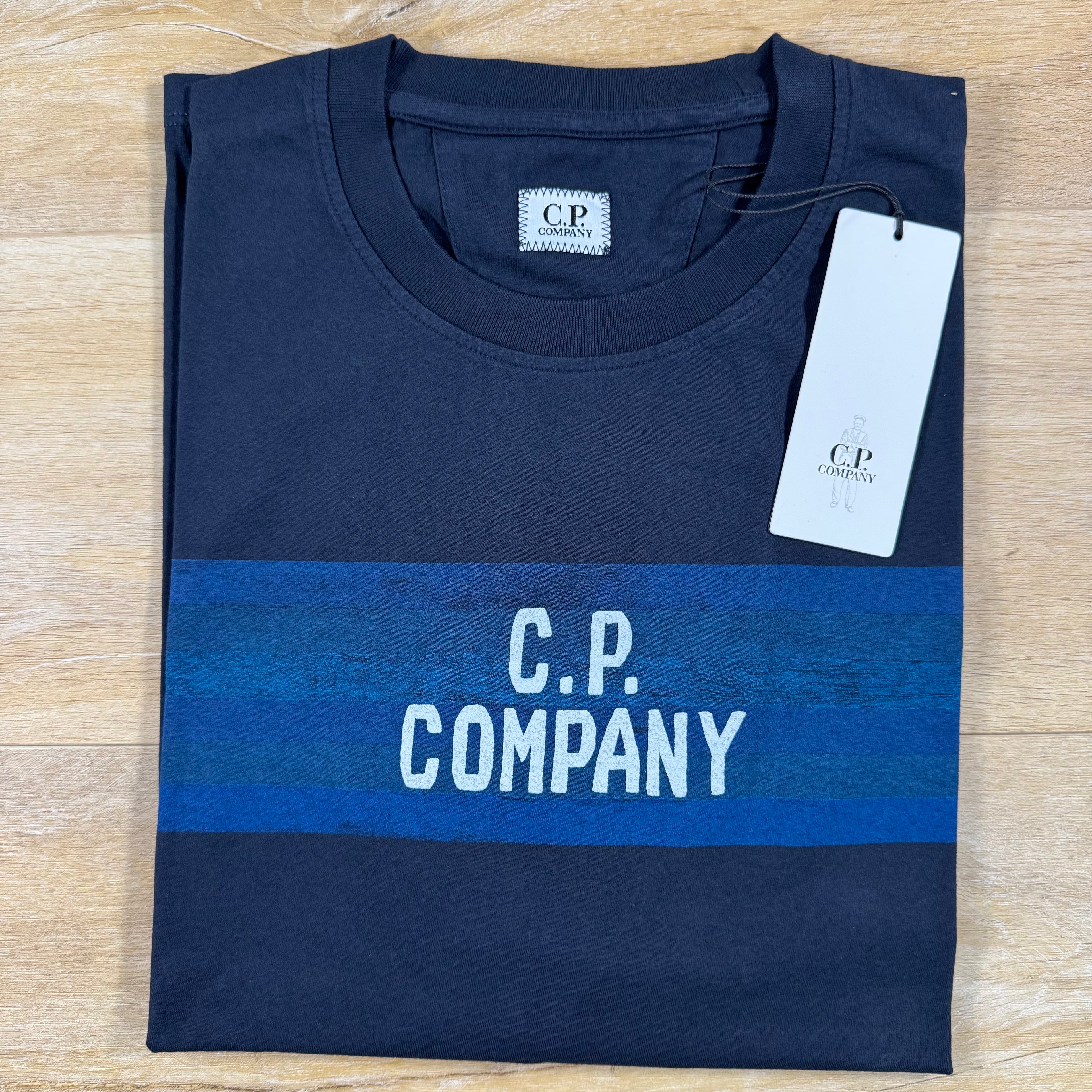 C.P. Company Striped Detail T-Shirt in Navy