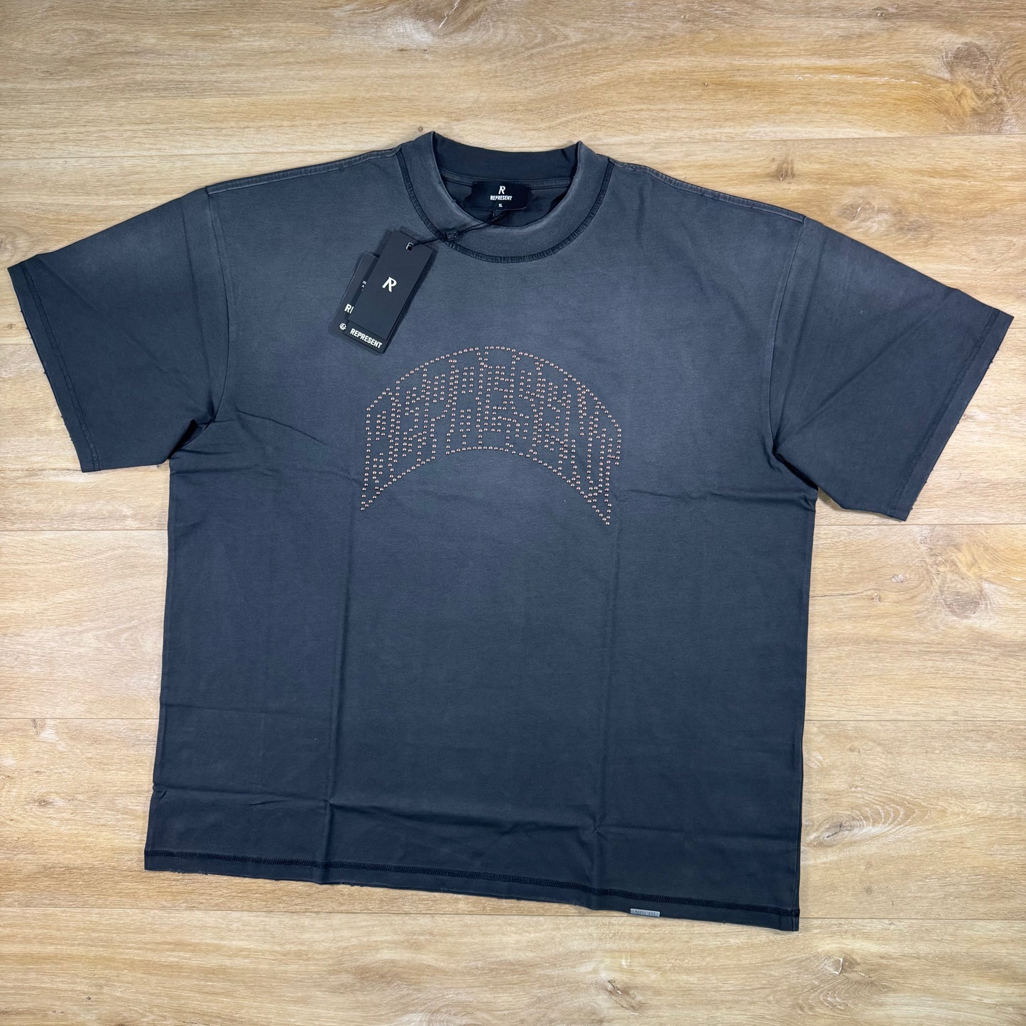 Represent Embellished T-Shirt in Stained Black
