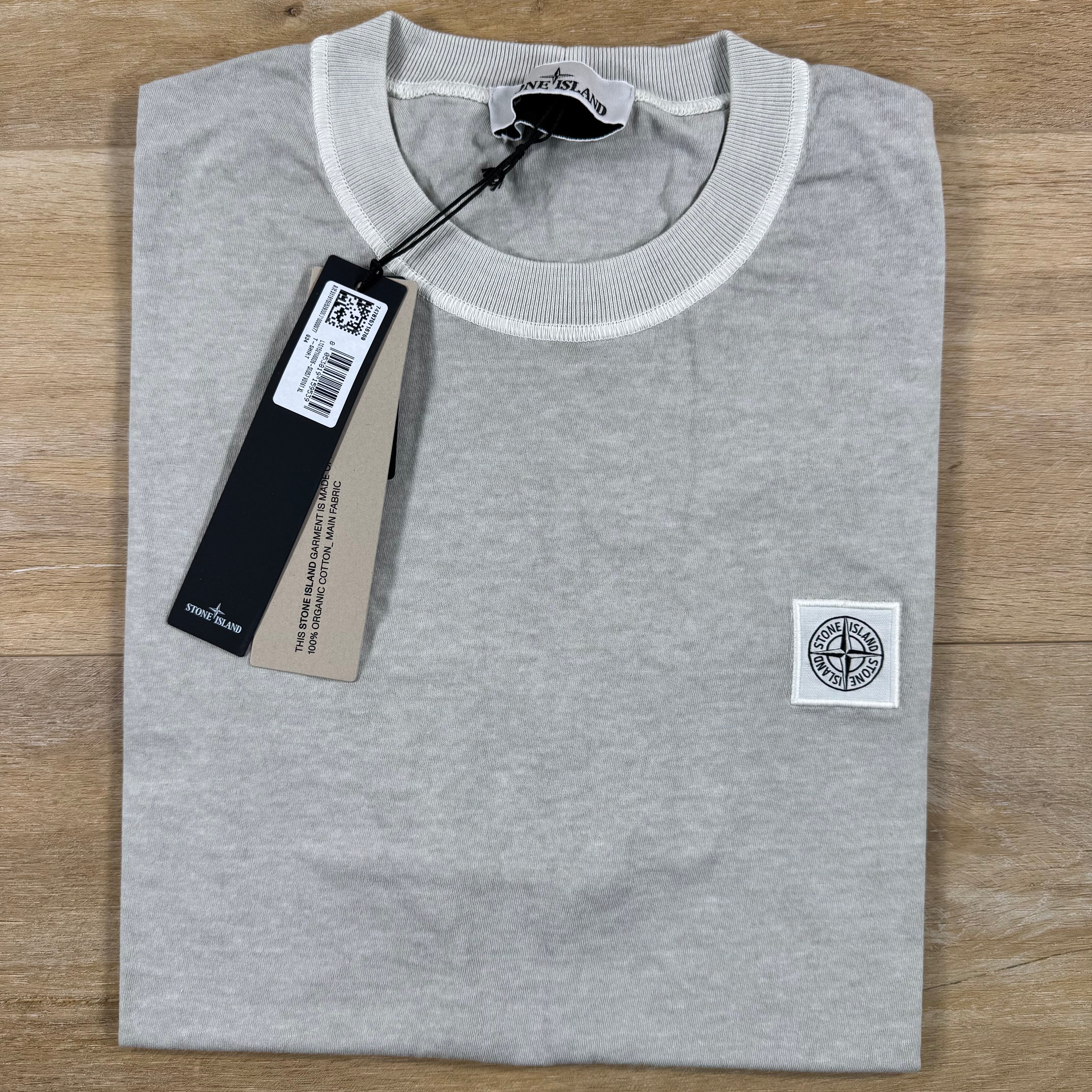 Stone Island Fissato Effect Patch Logo T-Shirt in Pearl Grey