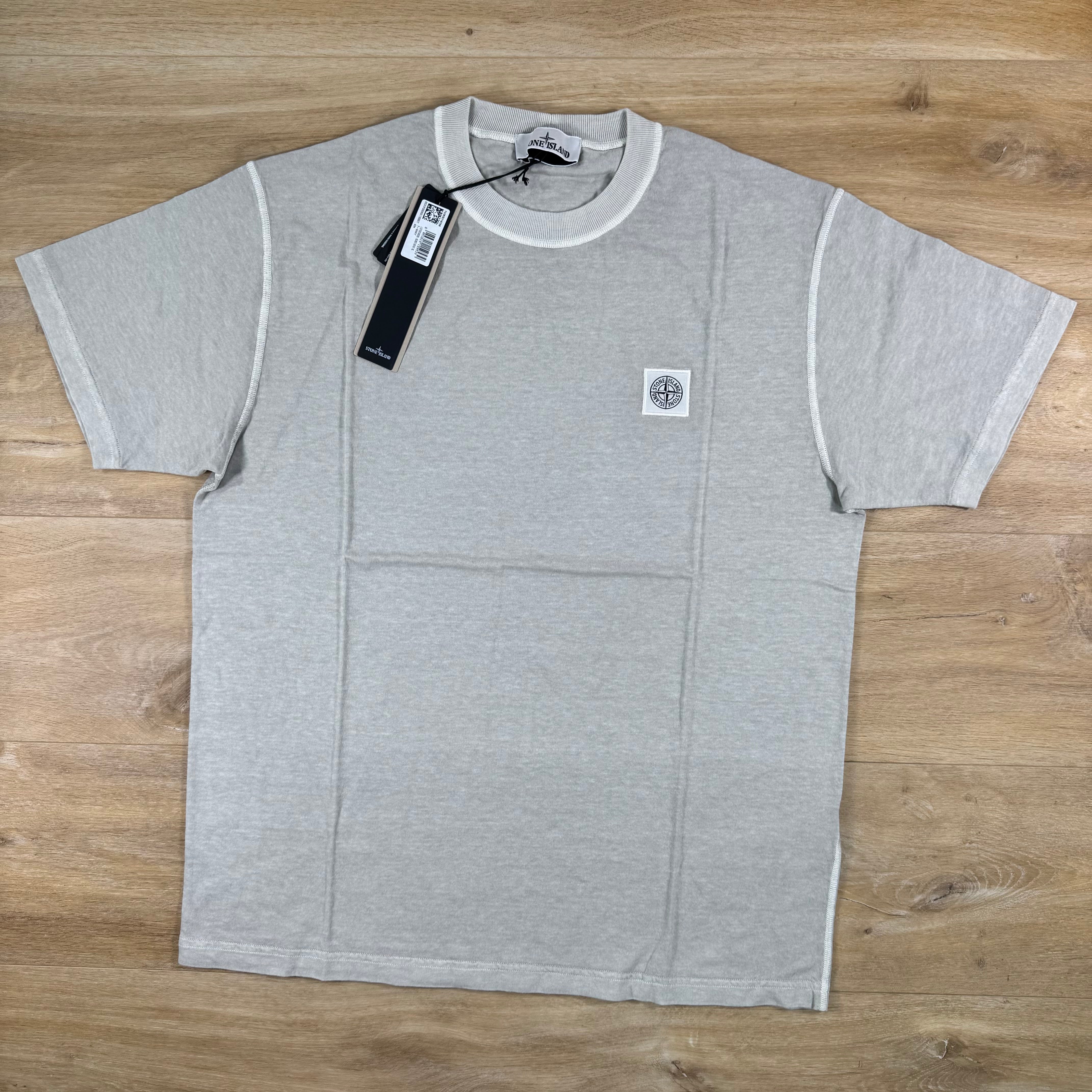 Stone Island Fissato Effect Patch Logo T-Shirt in Pearl Grey