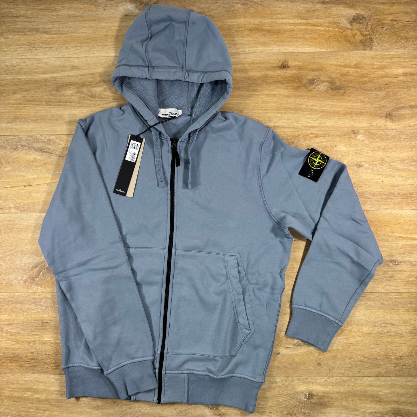Stone Island Full-Zip Fleece Hoodie in Avio Blue