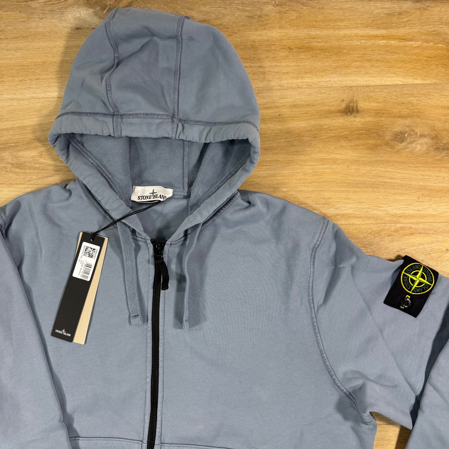 Stone Island Full-Zip Fleece Hoodie in Avio Blue
