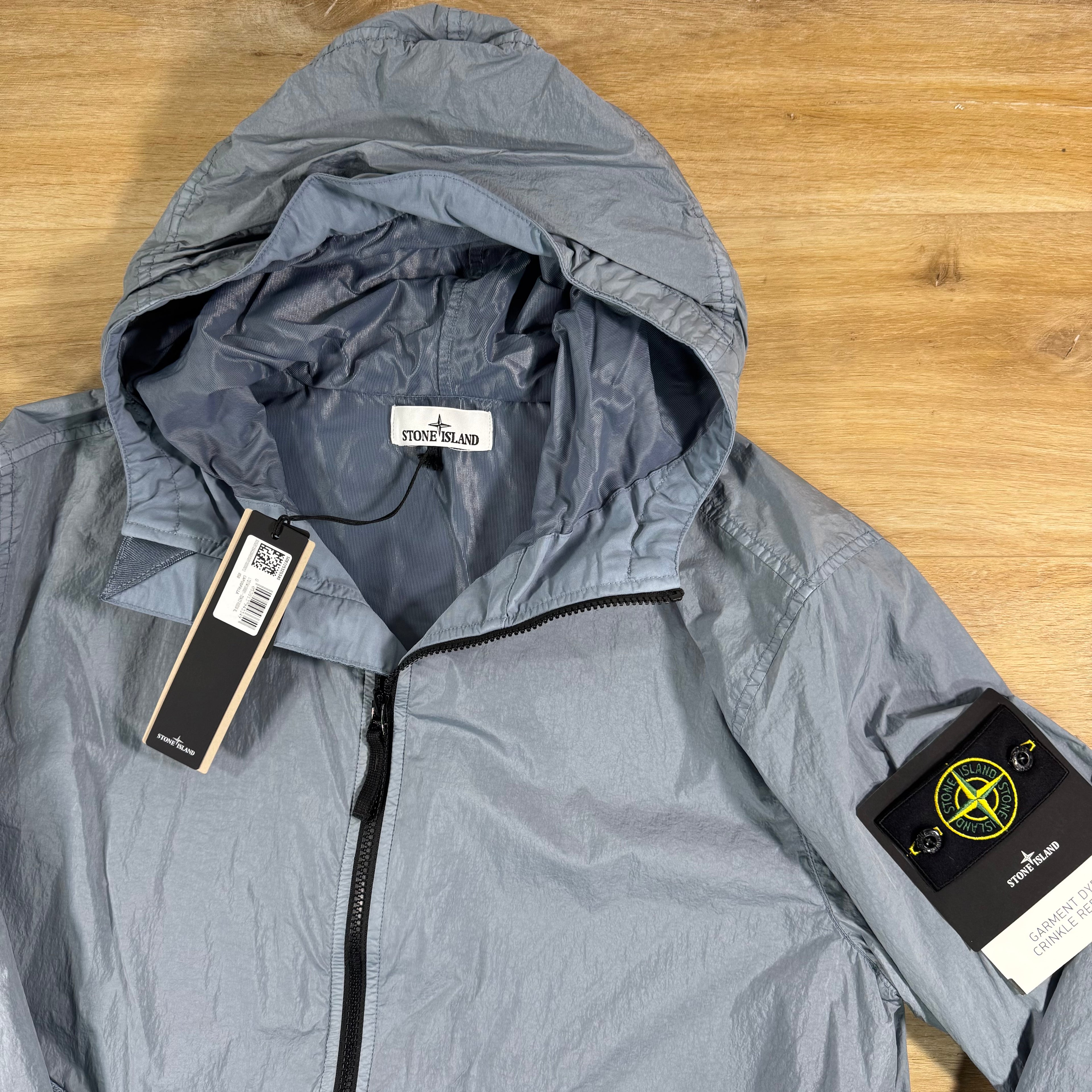 Stone Island Crinkle Reps NY Hooded Jacket in Avio Blue