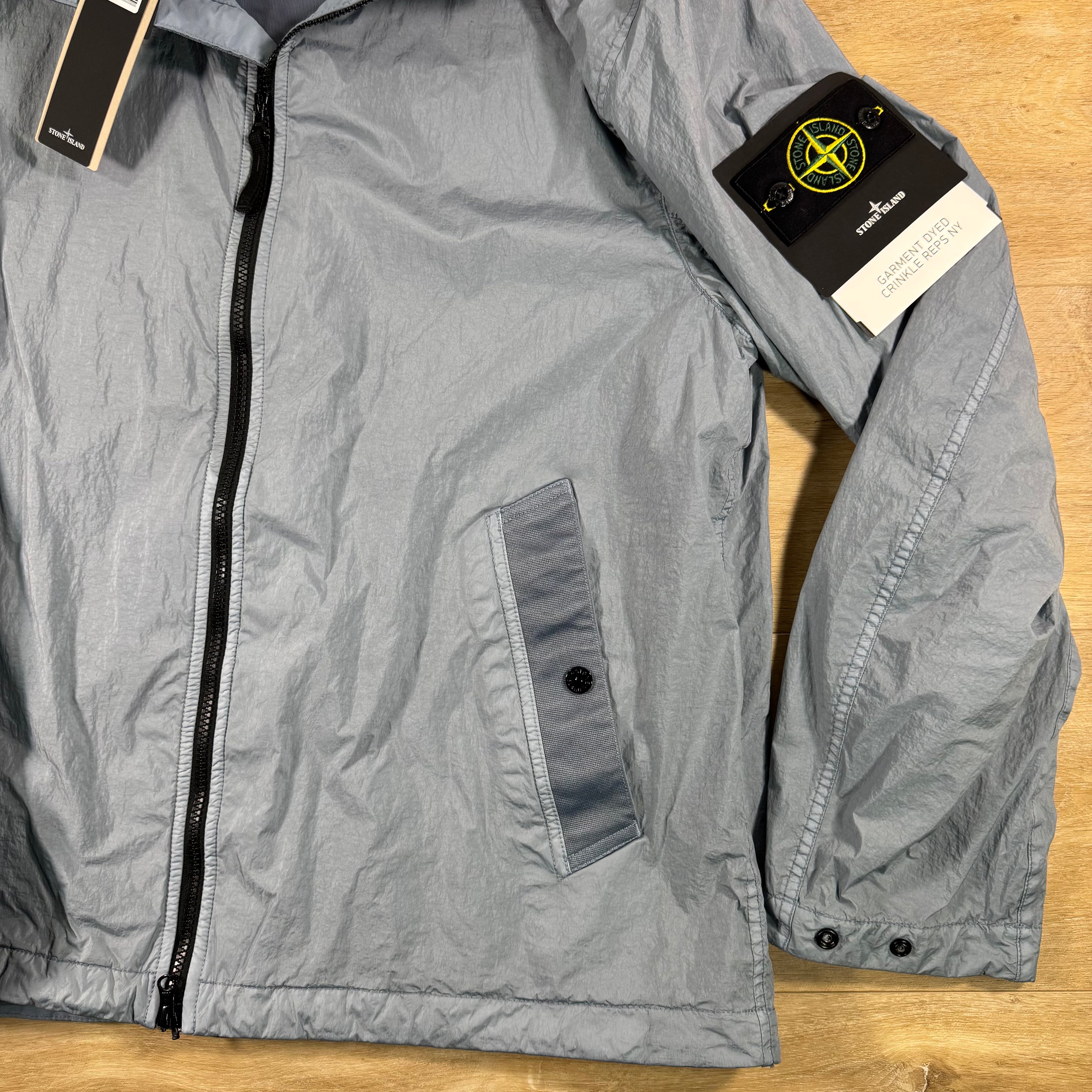 Stone Island Crinkle Reps NY Hooded Jacket in Avio Blue