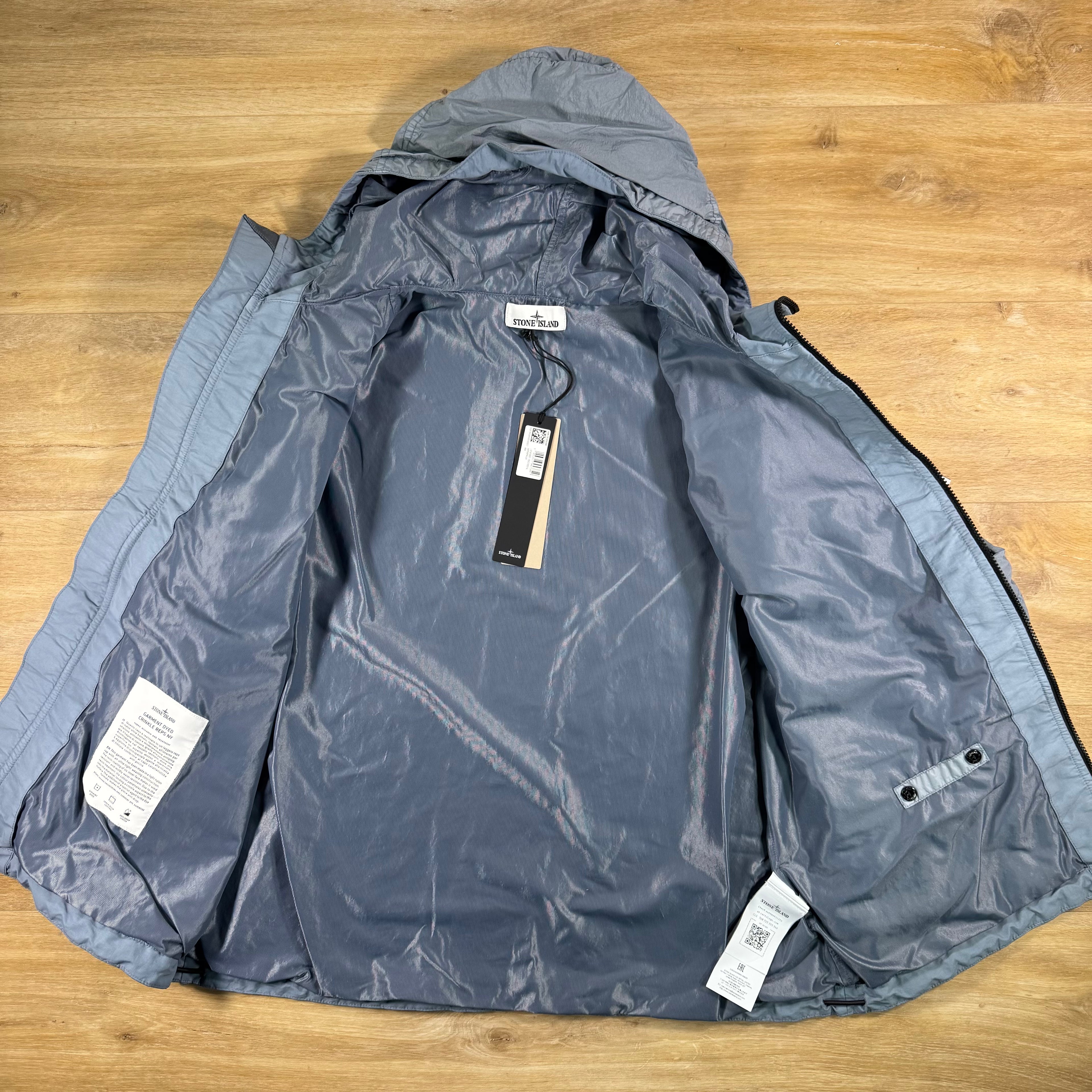 Stone Island Crinkle Reps NY Hooded Jacket in Avio Blue