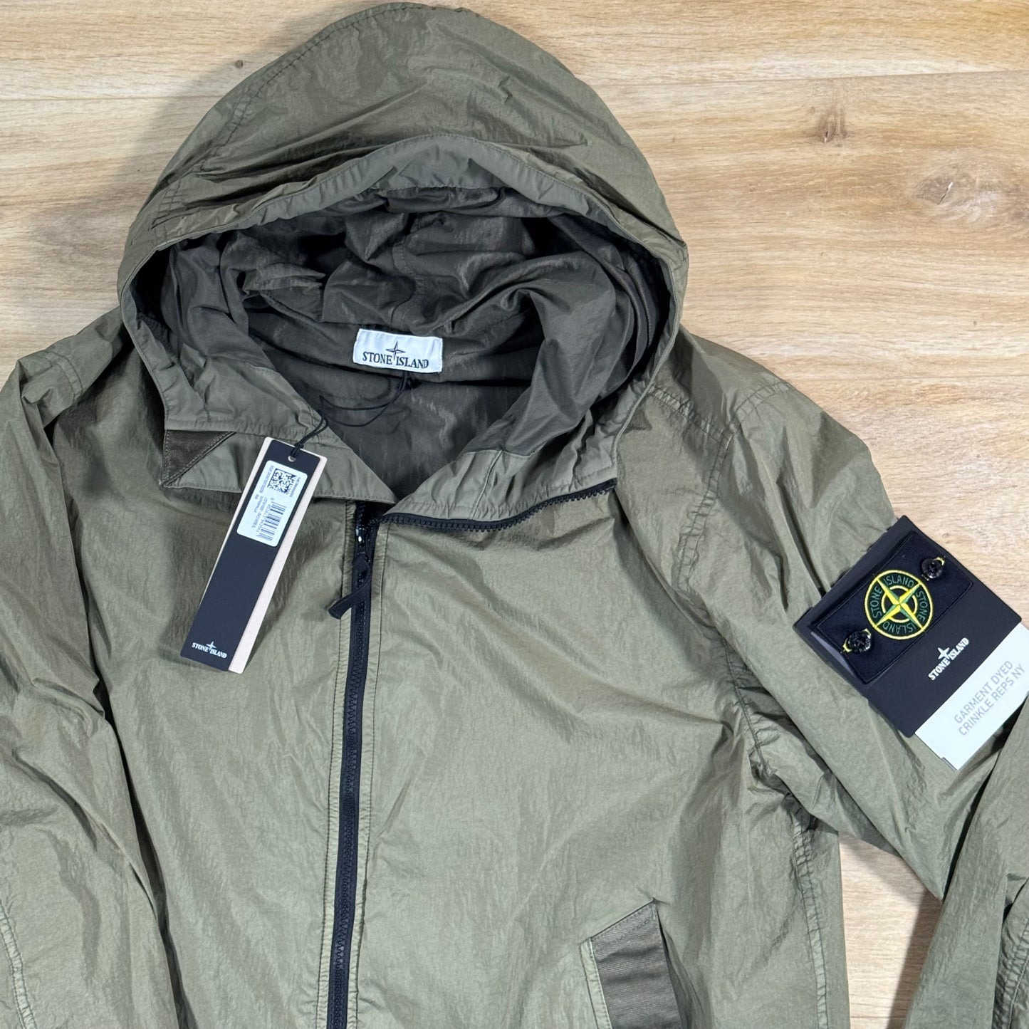 Stone Island Crinkle Reps NY Hooded Jacket in Military Green