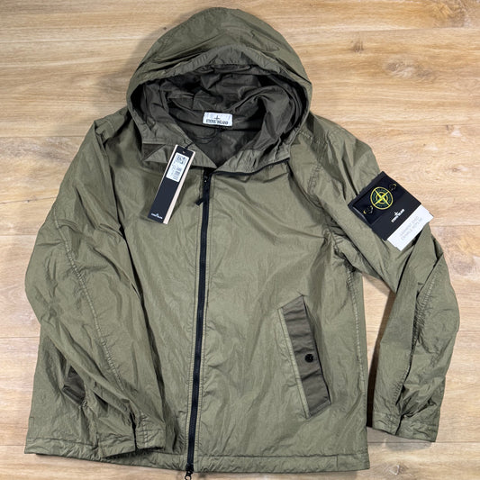 Stone Island Crinkle Reps NY Hooded Jacket in Military Green