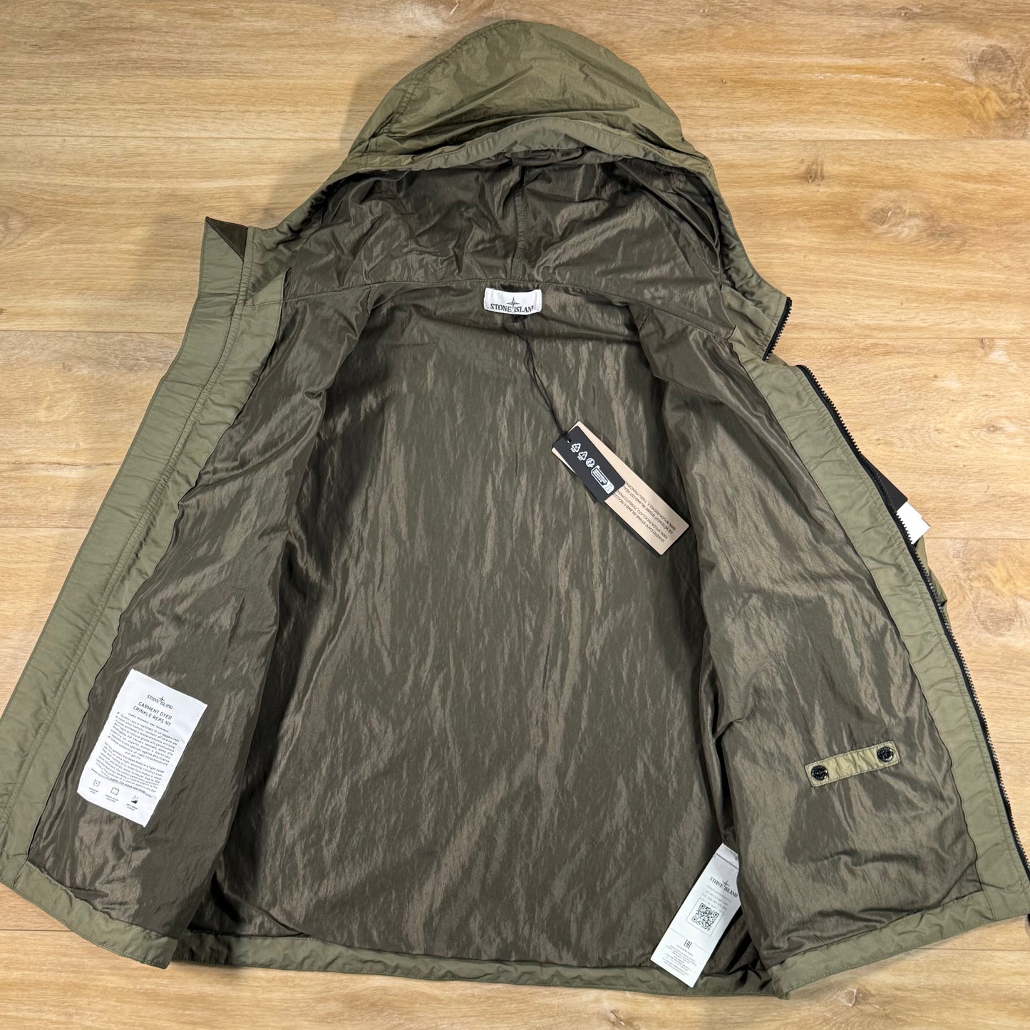 Stone Island Crinkle Reps NY Hooded Jacket in Military Green