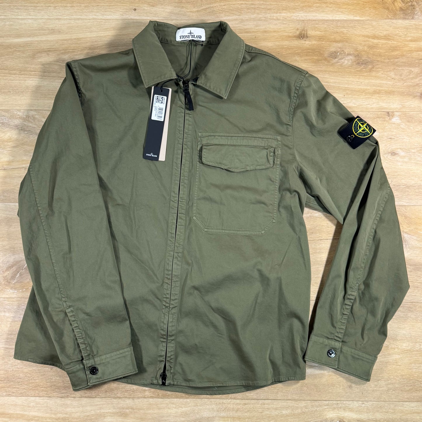 Stone Island Stretch Satin Overshirt in Military Green